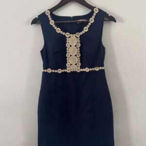 Lilly Pulitzer Shift Dress Navy with Gold Embroidery Appliqué